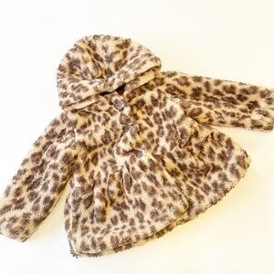 First Impressions baby girls animal print faux fur jacket with hood